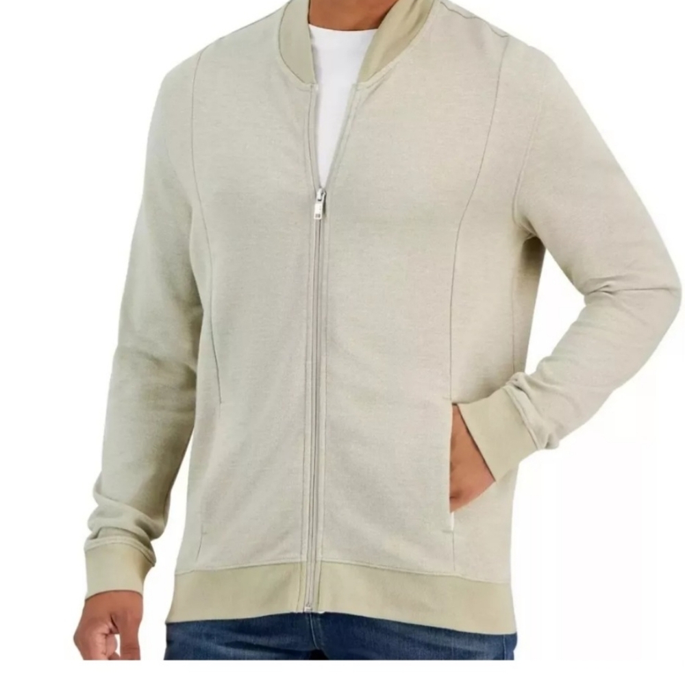 NWT Alfani Biege Men's Pique Bomber Twill Jacket/Sweater 3XL